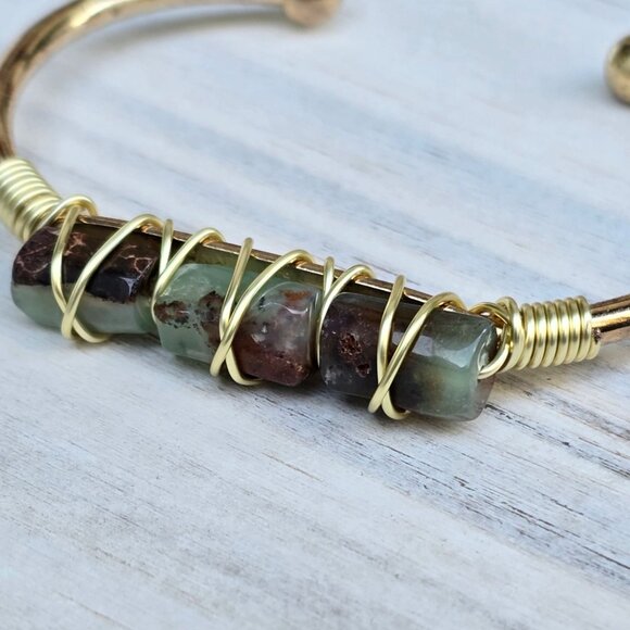 Australian Jade Wire Wrap Bracelet In 14Kt Gold Over Copper – Handmade & NWT - Picture 7 of 9